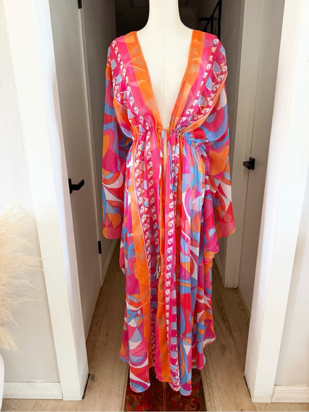 Ramy Brook Phebe Semi-Sheer Maxi Coverup Dress Apricot Multi Sz S MSRP $345 NWT - Picture 4 of 8
